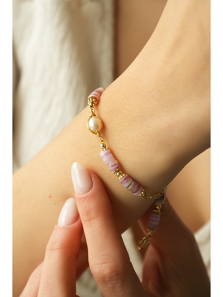 Pierres delicates Bransoletka w kolorze białym z perłami i ametystami rozmiar: onesize