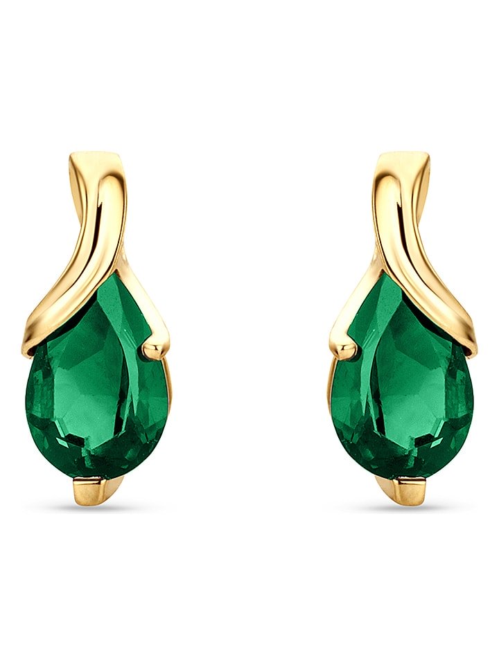 Revoni Złote kolczyki-wkrętki ze szmaragdami rozmiar: onesize