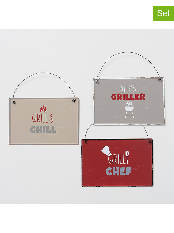 Boltze Szyldy dekoracyjne (3 szt.) „Barbecue time” w różnych kolorach - 21 x 14 cm rozmiar: onesize