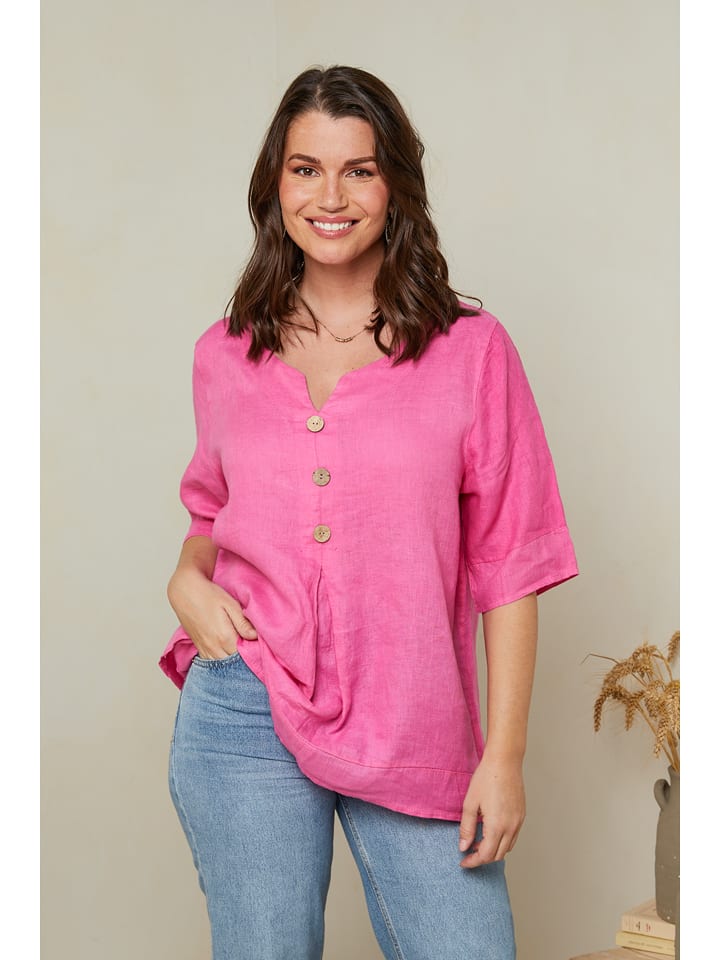 Curvy Lady Lniana bluzka w kolorze różowym rozmiar: 44/46