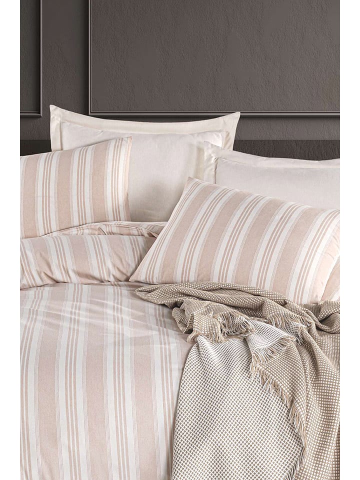 Colourful Cotton Komplet pościeli "Soft Line" w kolorze biało-beżowym rozmiar: 200x200 cm