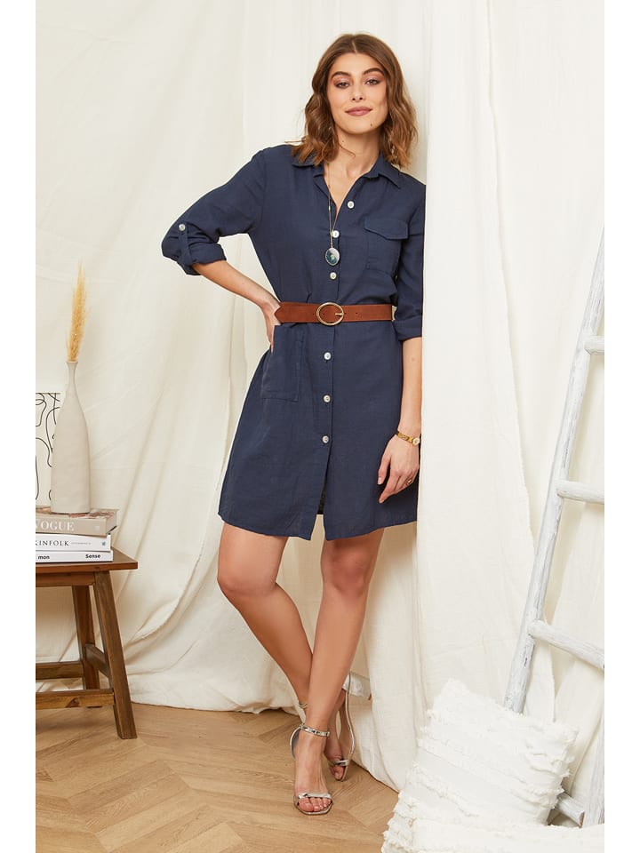 Rodier Lin Lniana sukienka w kolorze granatowym rozmiar: S/M