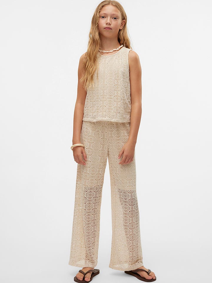 Vero Moda Girl Spodnie "Maya" w kolorze beżowym rozmiar: 134