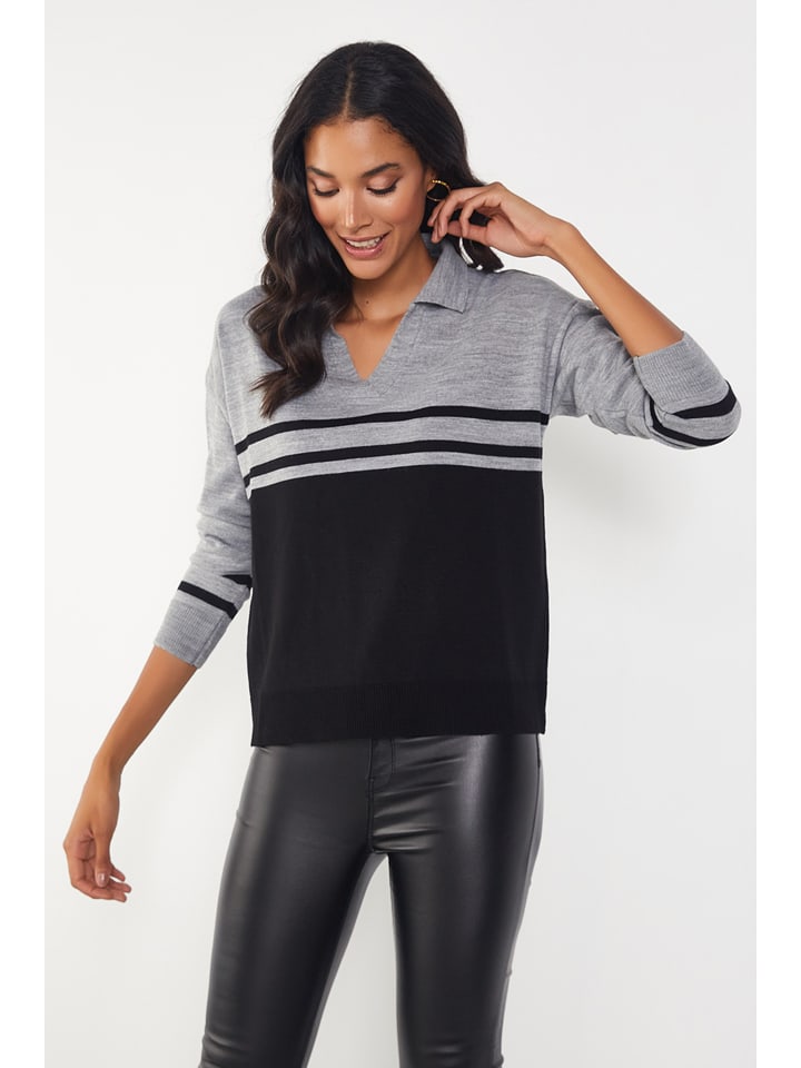 Milan Kiss Sweter w kolorze szaro-czarnym rozmiar: S