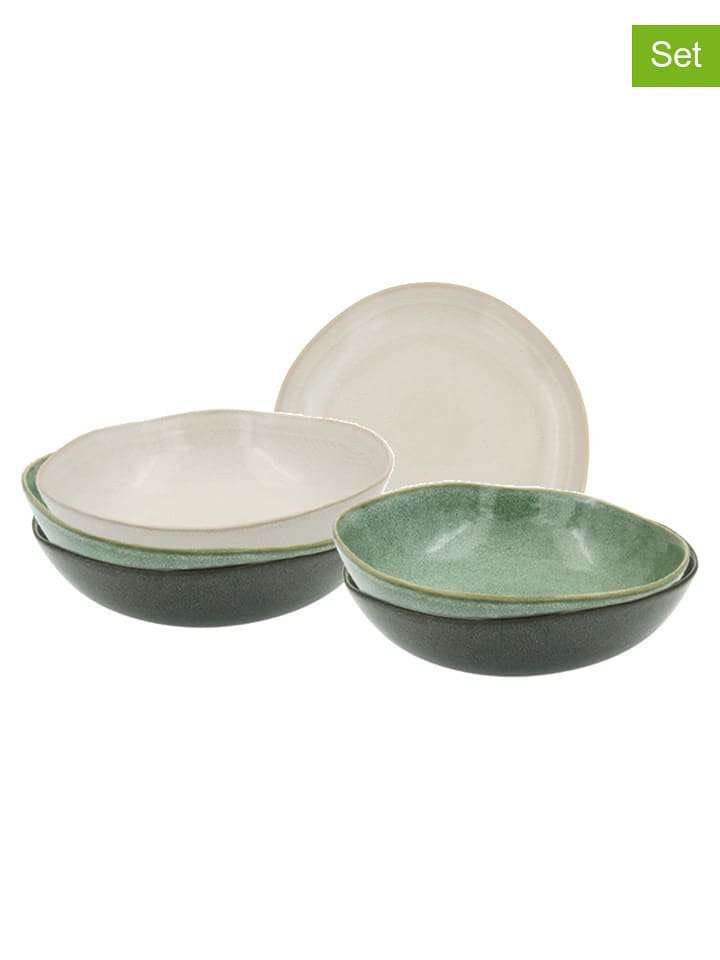 Ard'time Talerze głębokie (6 szt.) "Mila" w kolorze zielono-białym - Ø 20,5 cm rozmiar: onesize