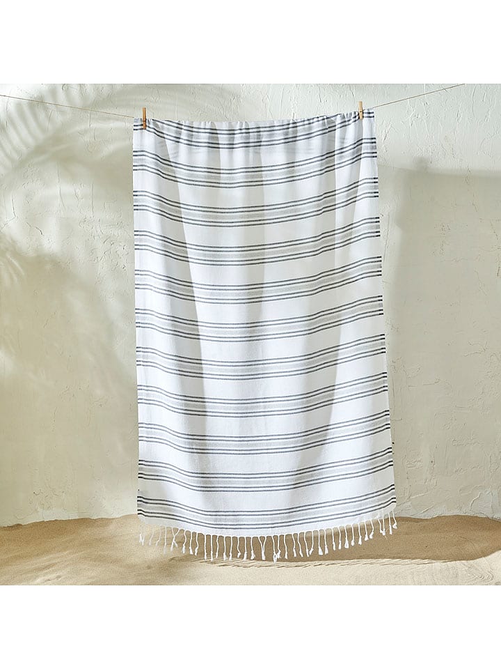 BELLA MAISON Ręcznik plażowy "Stripe" w kolorze biało-szarym rozmiar: 90x160 cm