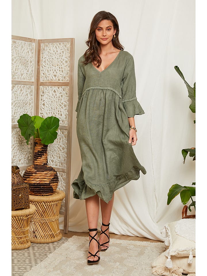 Lin Passion Lniana sukienka w kolorze khaki rozmiar: 34/36
