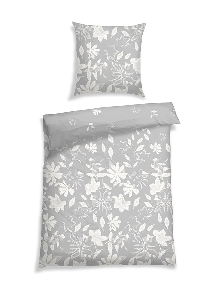 Schiesser Komplet pościeli renforcé "Fleur" w kolorze szarym rozmiar: 155x220 cm