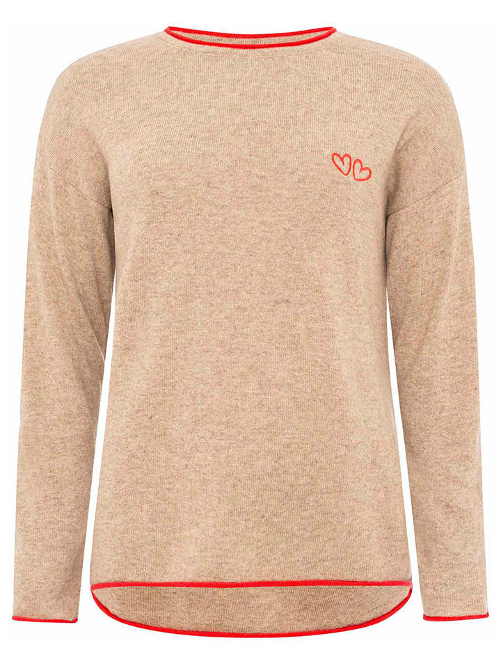 Zwillingsherz Sweter "Double heart" w kolorze beżowym rozmiar: M