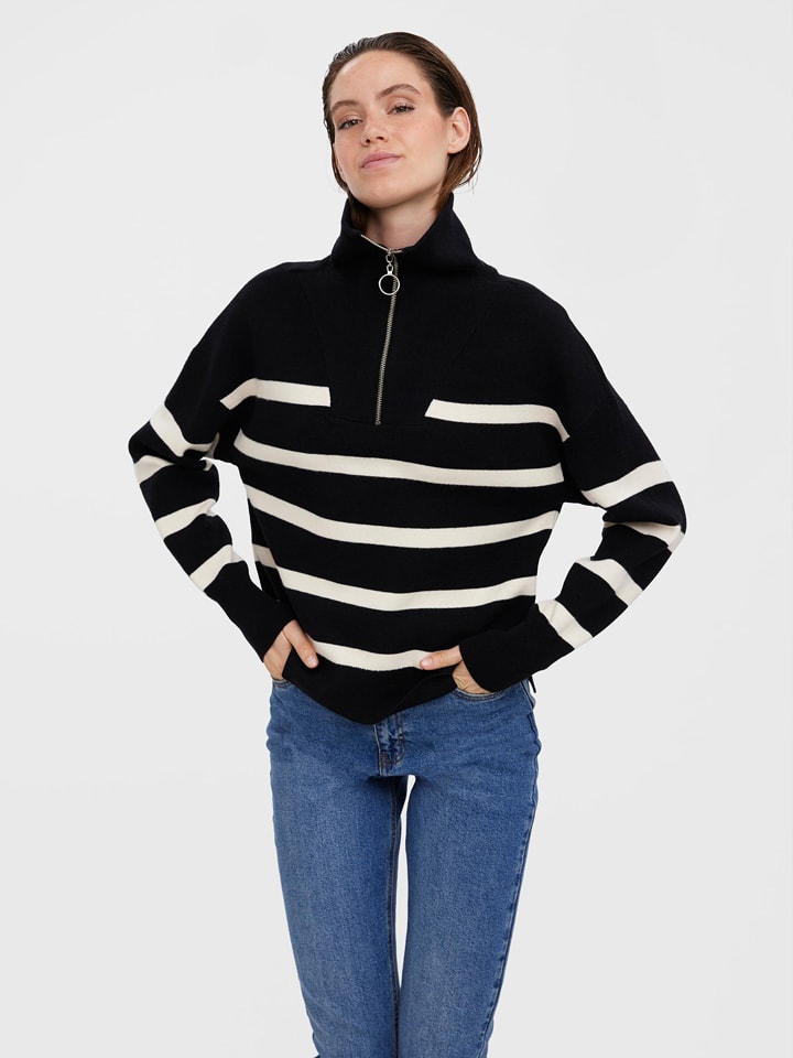 Vero Moda Sweter "Saba" w kolorze czarno-kremowym rozmiar: XS