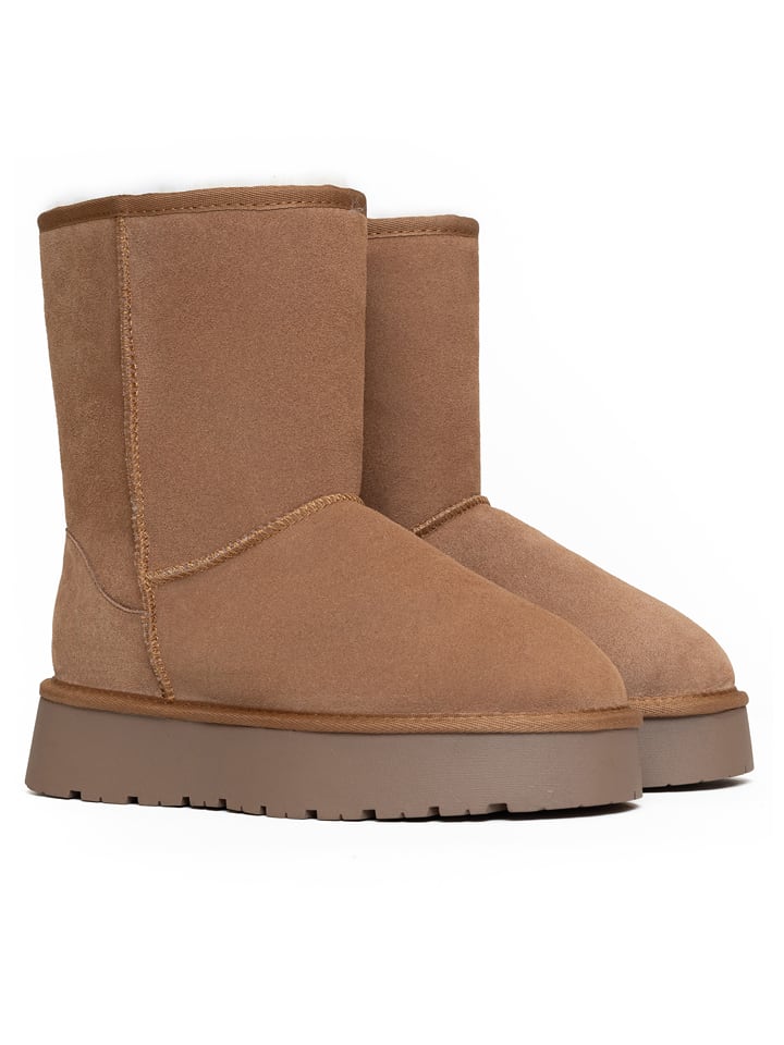 Gooce Skórzane kozaki zimowe "Logan" w kolorze jasnobrązowym rozmiar: 36