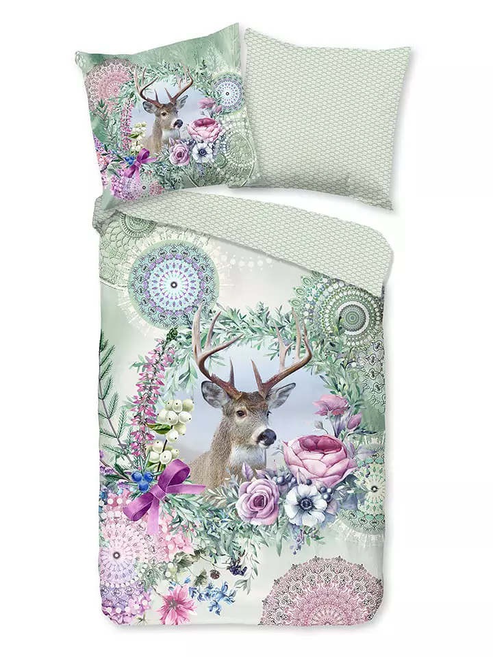 Hip Komplet pościeli flanelowej "Romini" w kolorze zielonym ze wzorem rozmiar: 140x220 cm