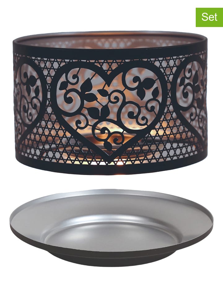 Woodbridge 2-częściowy zestaw "Heart" w kolorze srebrno-czarnym - Ø 15 cm rozmiar: onesize