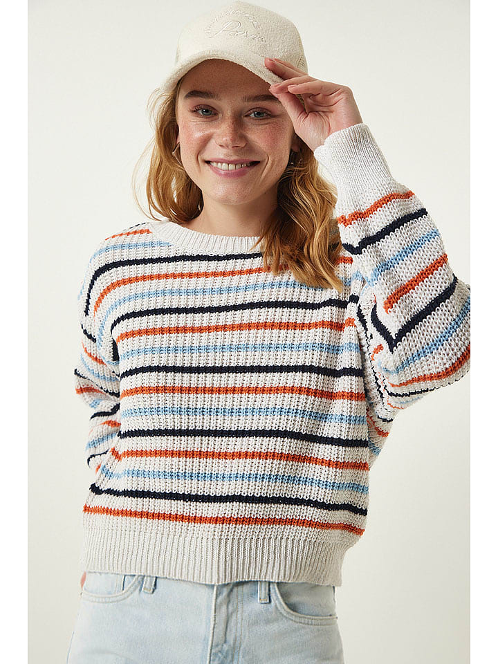 Happiness Istanbul Sweter w kolorze kremowo-błękitno-pomarańczowym rozmiar: onesize