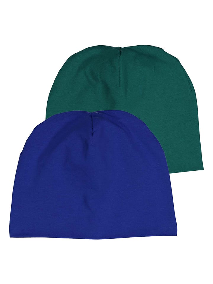 Fred´s World by GREEN COTTON Czapki beanie (2 szt.) "Alfa" w kolorze niebieskim i zielonym rozmiar: 68/74