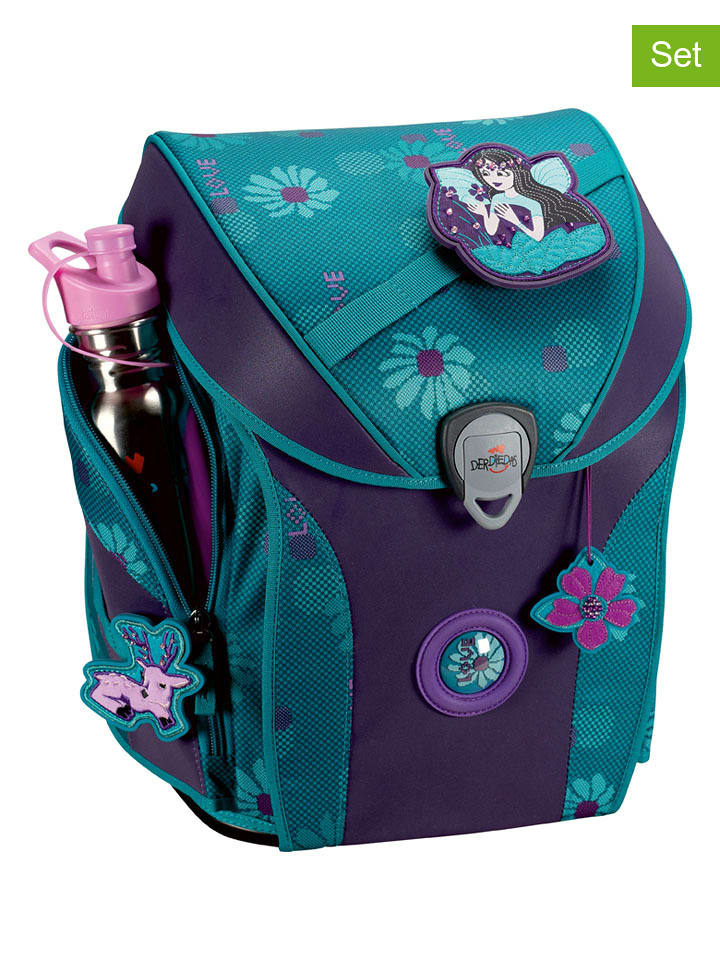 DerDieDas 6-częściowy zestaw szkolny "ErgoFlex Easy - Fair Flower" w kolorze turkusowym rozmiar: onesize