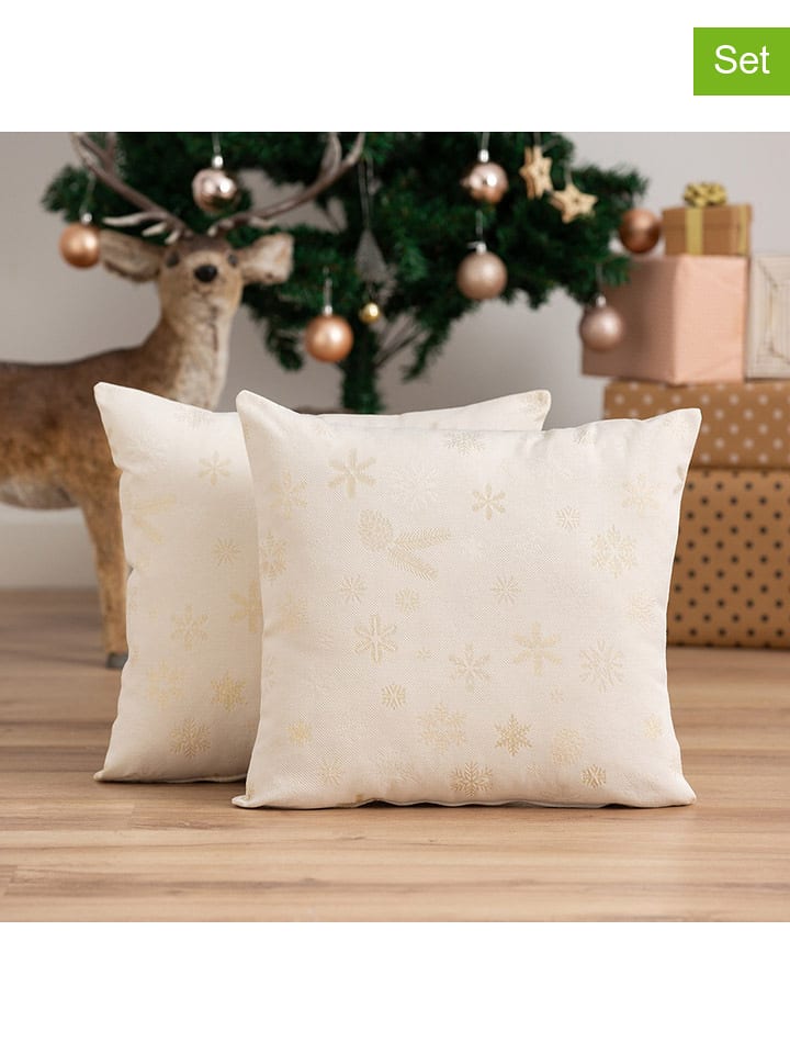 GAMUSI Poszewki (2 szt.) "Flake" w kolorze kremowym na poduszkę rozmiar: 45x45 cm