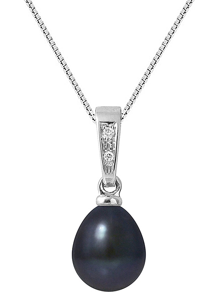 Pearline Złoty naszyjnik z diamentami i perłą w kolorze czarnym - dł. 42 cm rozmiar: onesize