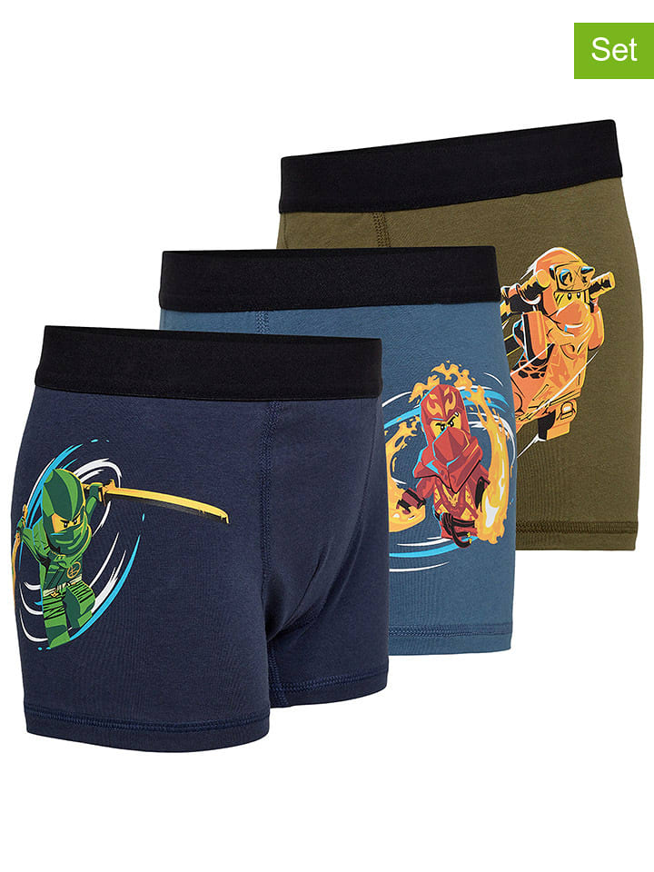 Legowear Bokserki (3 pary) w kolorze granatowo-oliwkowym rozmiar: 116/122