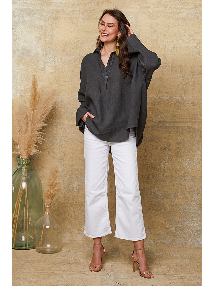 Fleur de Lin Lniana bluzka "Dola" w kolorze antracytowym rozmiar: L