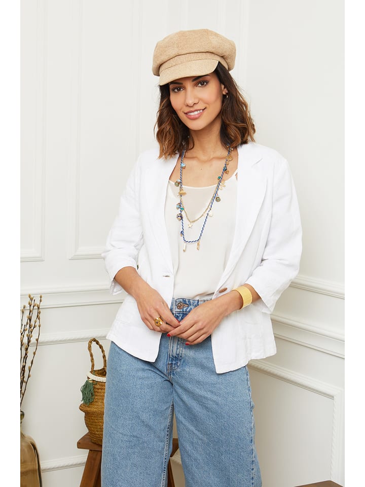 Le Monde du Lin Lniany blezer w kolorze białym rozmiar: 40/42