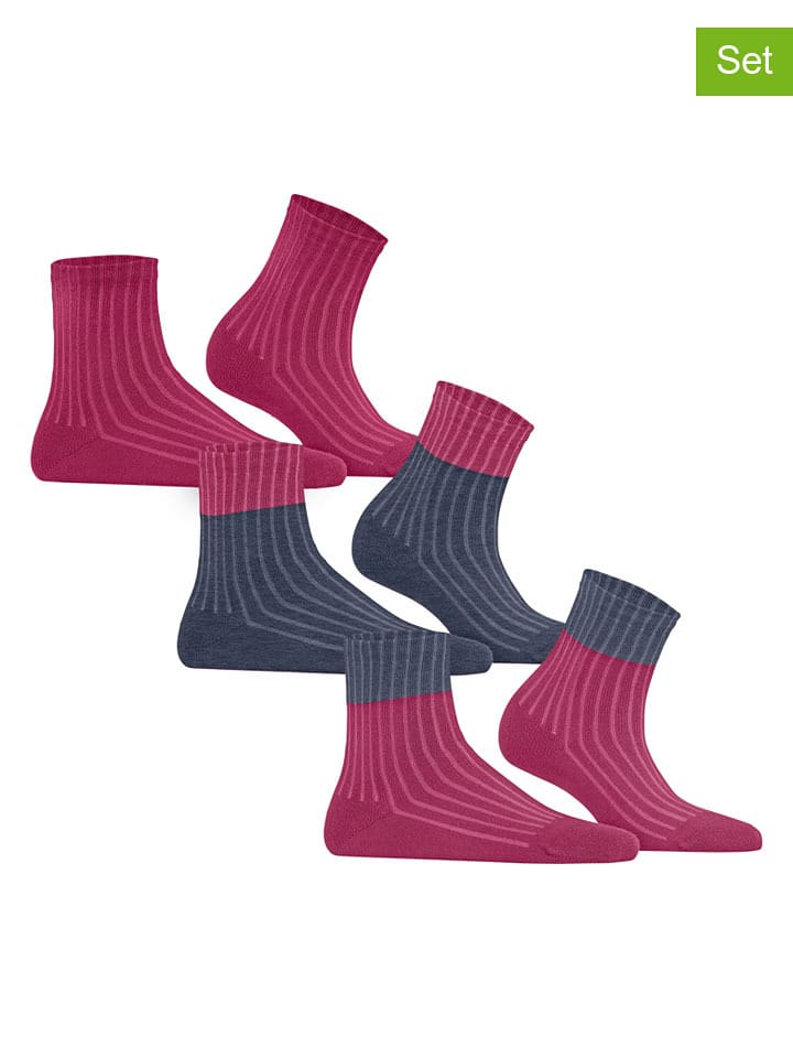ESPRIT Skarpety (3 pary) w kolorze granatowo-różowym rozmiar: 31-34