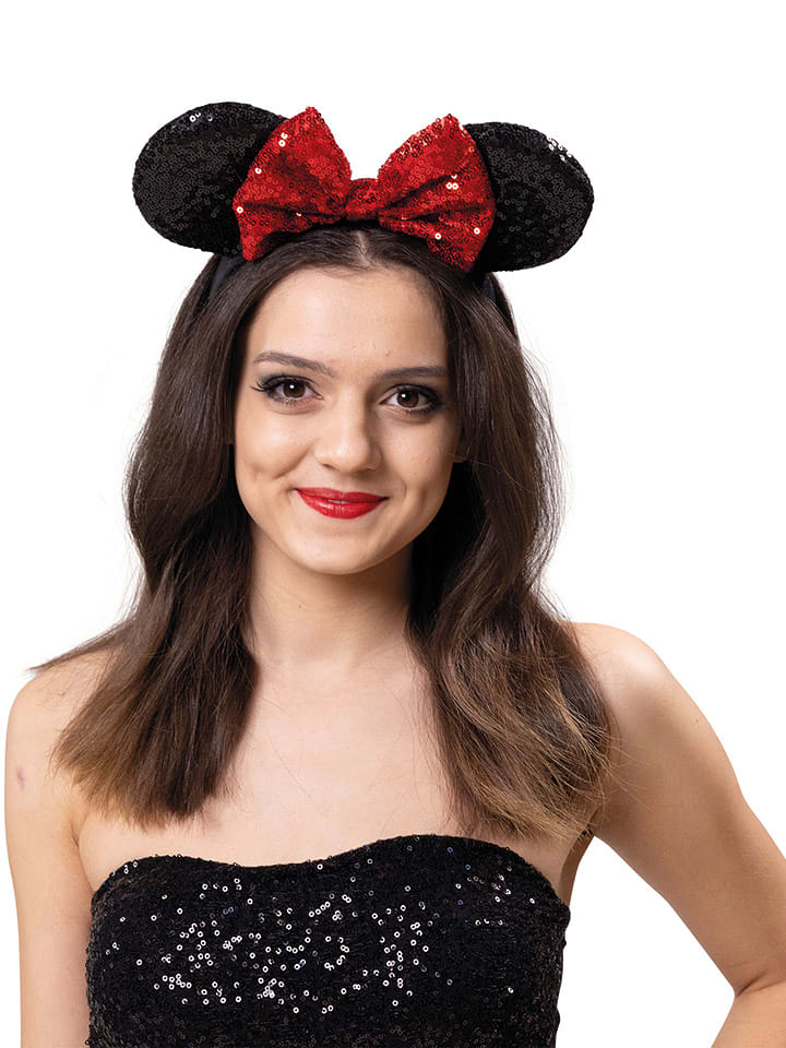 Party x People Opaska "Mouse ear Lurex" w kolorze czarno-czerwonym rozmiar: onesize