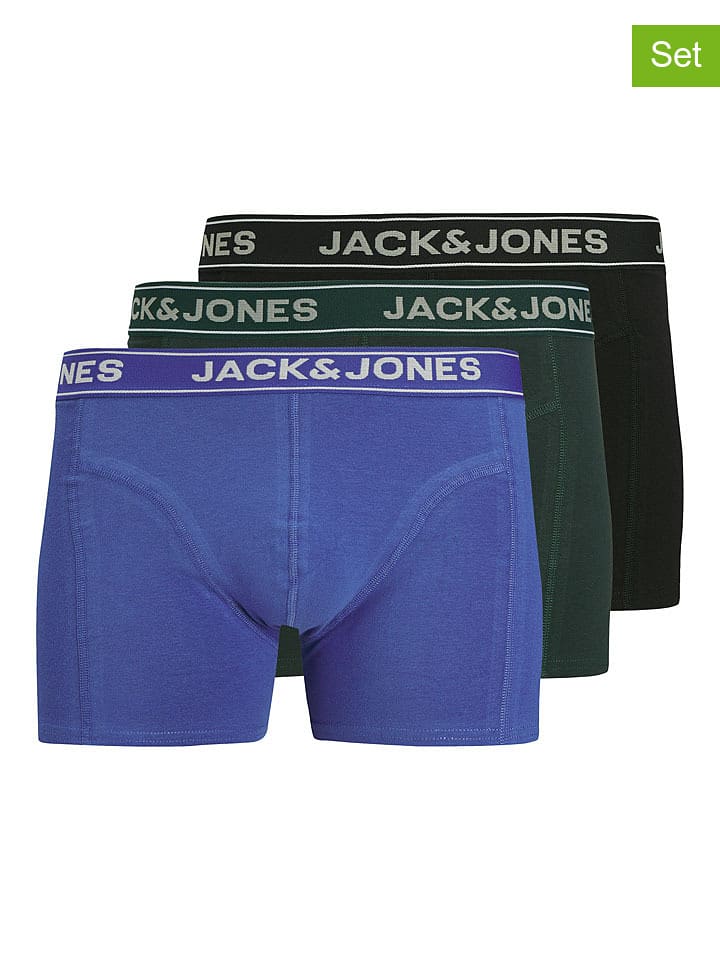 Jack & Jones Bokserki (3 pary) w kolorze niebiesko-czarno-zielonym rozmiar: M