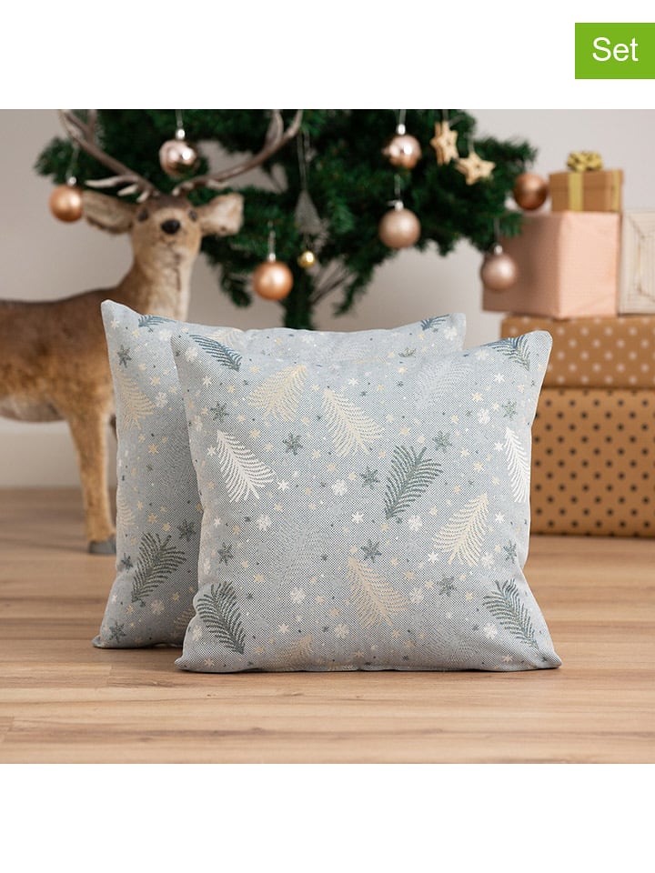 GAMUSI Poszewki (2 szt.) "Christree" w kolorze złoto-błękitnym na poduszkę rozmiar: 45x45 cm