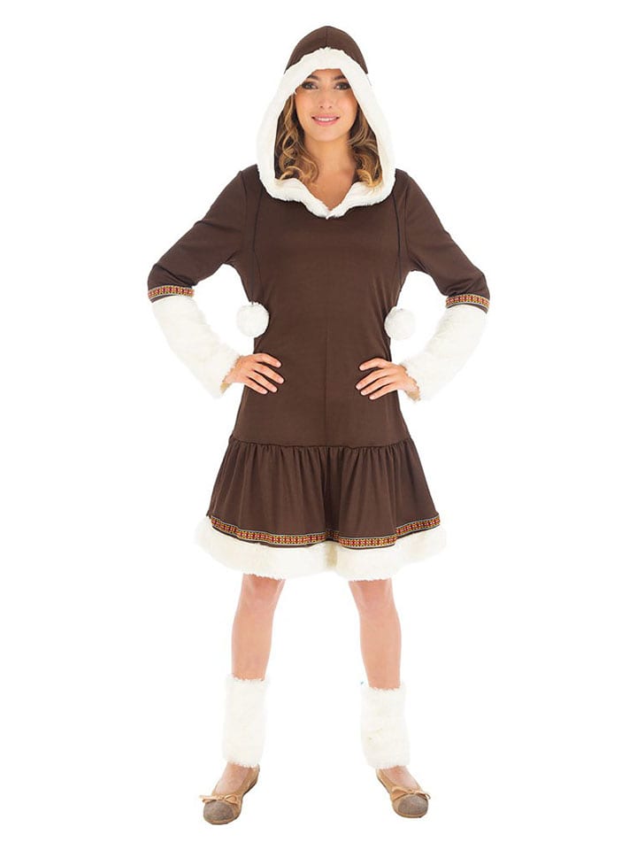 CHAKS 2-częściowy kostium "Inuit" w kolorze brązowo-białym rozmiar: M