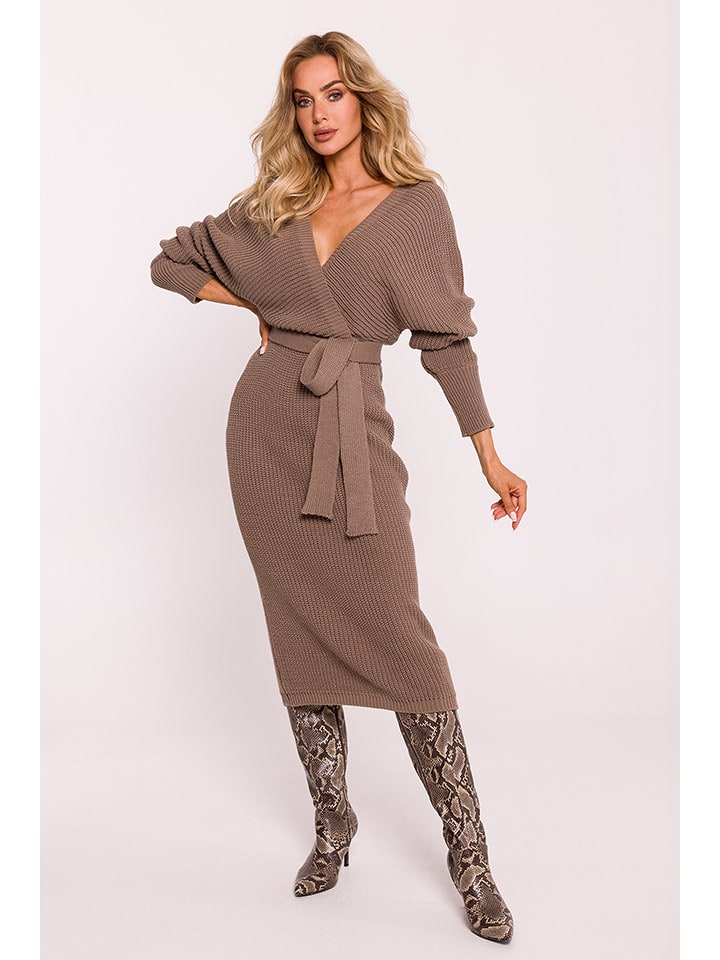 made of emotion Sukienka dzianinowa w kolorze jasnobrązowym rozmiar: onesize