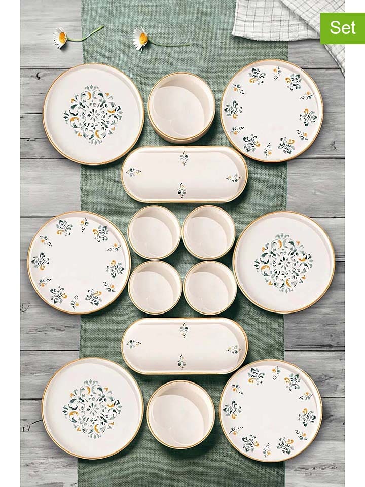 Hermia 14-częściowy zestaw śniadaniowy w kolorze kremowym ze wzorem rozmiar: onesize