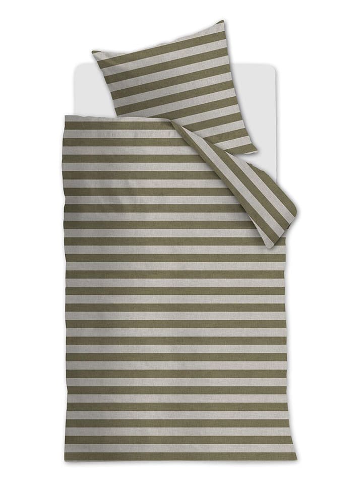 Beddinghouse Komplet pościeli "Bold Stripe" w kolorze oliwkowo-kremowym rozmiar: 155x220 cm