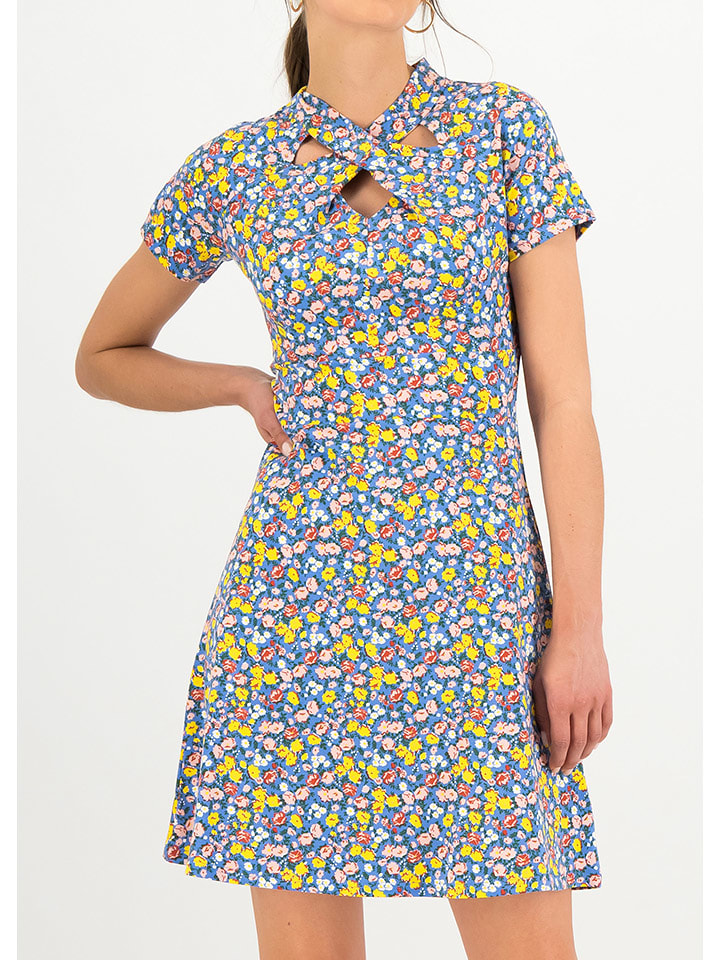 Blutsgeschwister Sukienka "Secret Garden" w kolorze niebiesko-żółtym rozmiar: XL