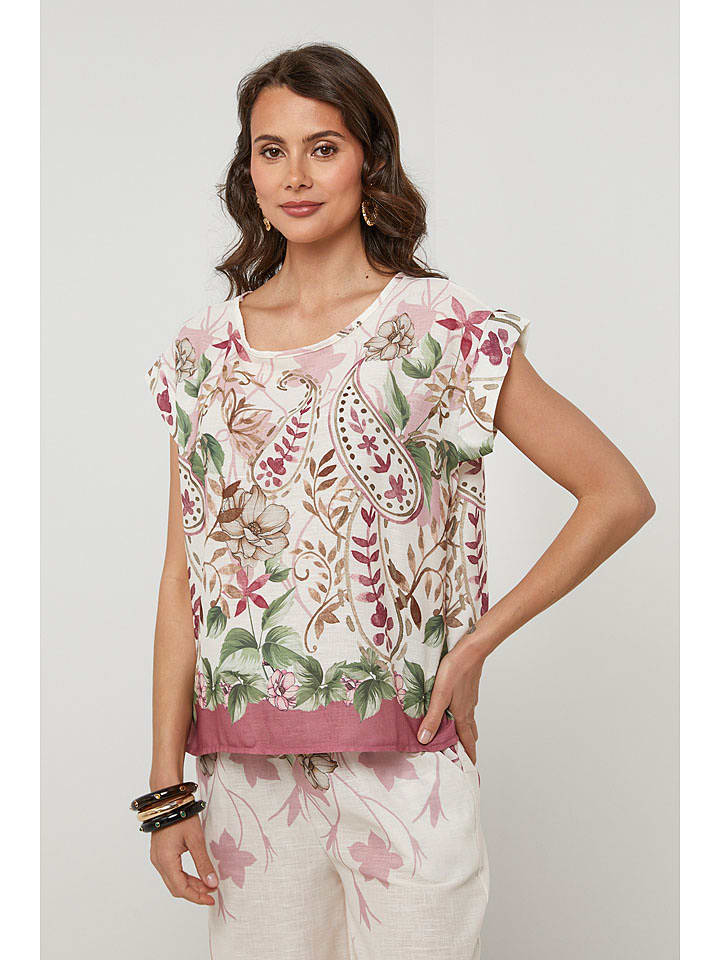 Lin Passion Bluzka w kolorze kremowym ze wzorem rozmiar: 38/40