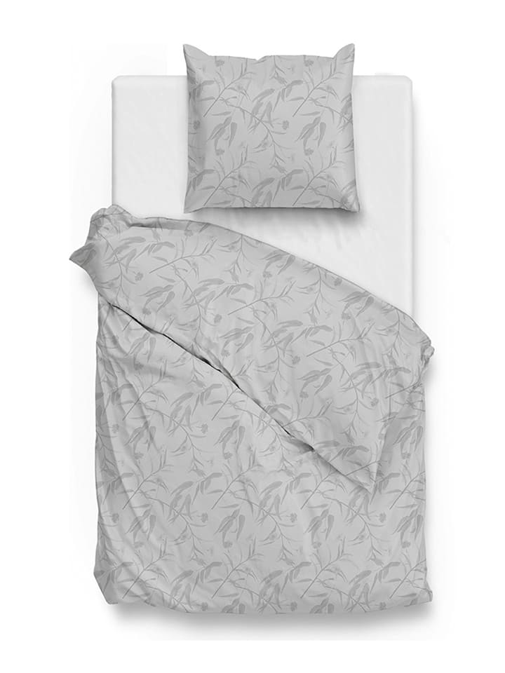 Zo!Home Komplet pościeli satynowej "Fiori" w kolorze szarym rozmiar: 135x200 cm