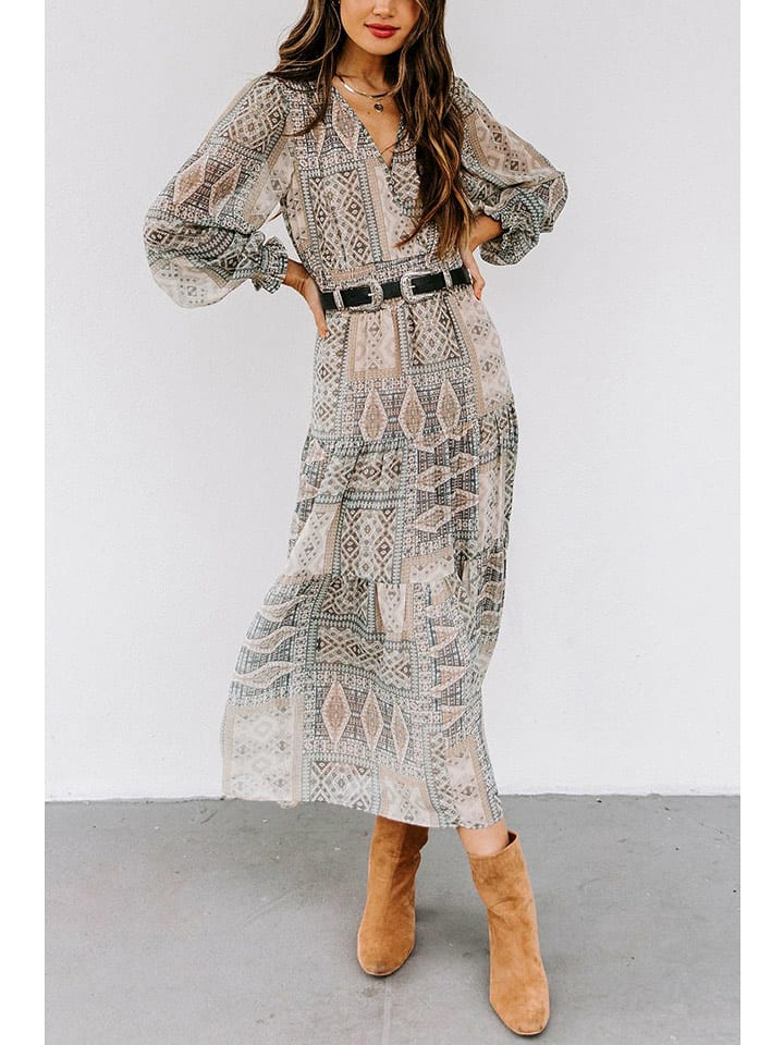 Milan Kiss Sukienka w kolorze beżowo-czarnym rozmiar: S