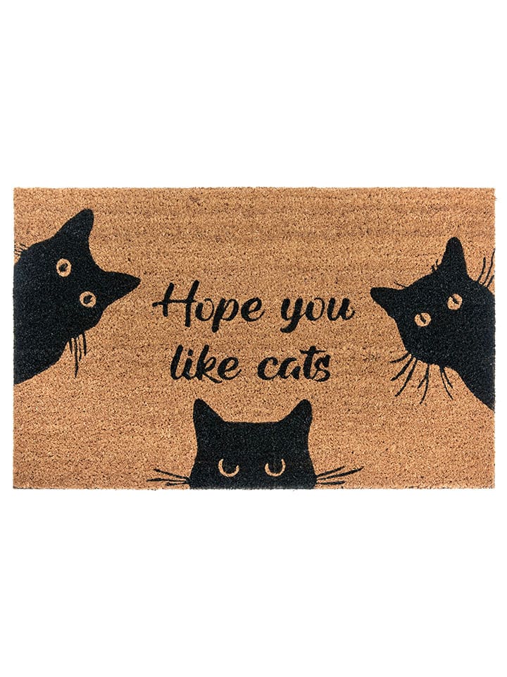 Hanse Home Wycieraczka "Cat" w kolorze jasnobrązowo-czarnym z włókna kokosowego rozmiar: 45x75 cm