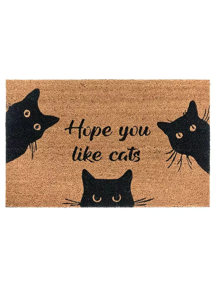 Hanse Home Wycieraczka "Cat" w kolorze jasnobrązowo-czarnym z włókna kokosowego rozmiar: 45x75 cm