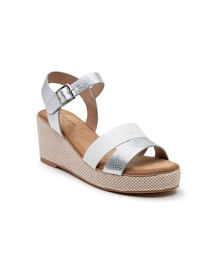 Foreverfolie Sandały w kolorze srebrno-białym na koturnie rozmiar: 38