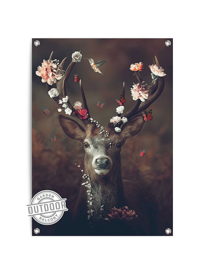 Orangewallz Zewnętrzny druk artystyczny "Floral Deer" rozmiar: 50x70 cm