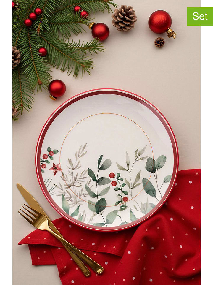 Hermia Talerze obiadowe (6 szt.) w kolorze kremowo-zielono-czerwonym - Ø 25,5 cm rozmiar: onesize