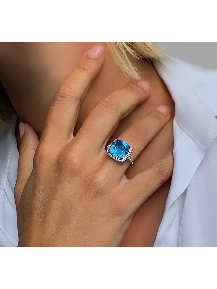 Les Petites Précieuses Srebrny pierścionek z topazem i cyrkonią rozmiar: 58