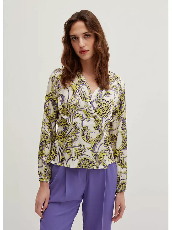 STEFANEL Bluzka w kolorze biało-żółto-fioletowym rozmiar: 42