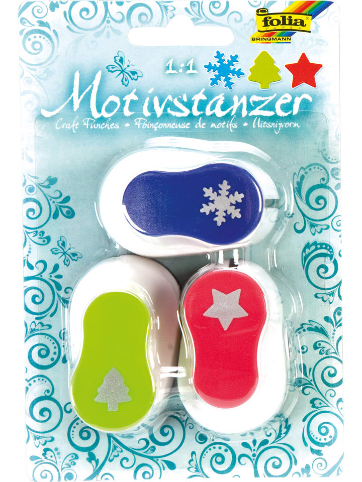 folia PAPER Dziurkacze (3 szt.) w różnych kolorach z motywami rozmiar: onesize