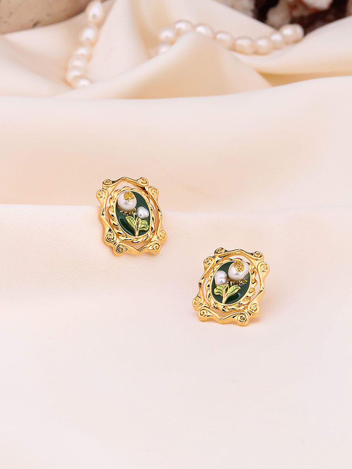 Pierres de Jade Pozłacane kolczyki-wkrętki z perłami rozmiar: onesize