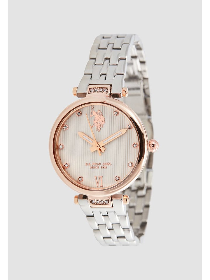 U.S. Polo Assn. Zegarek kwarcowy w kolorze srebrno-różowozłoto-białym rozmiar: onesize