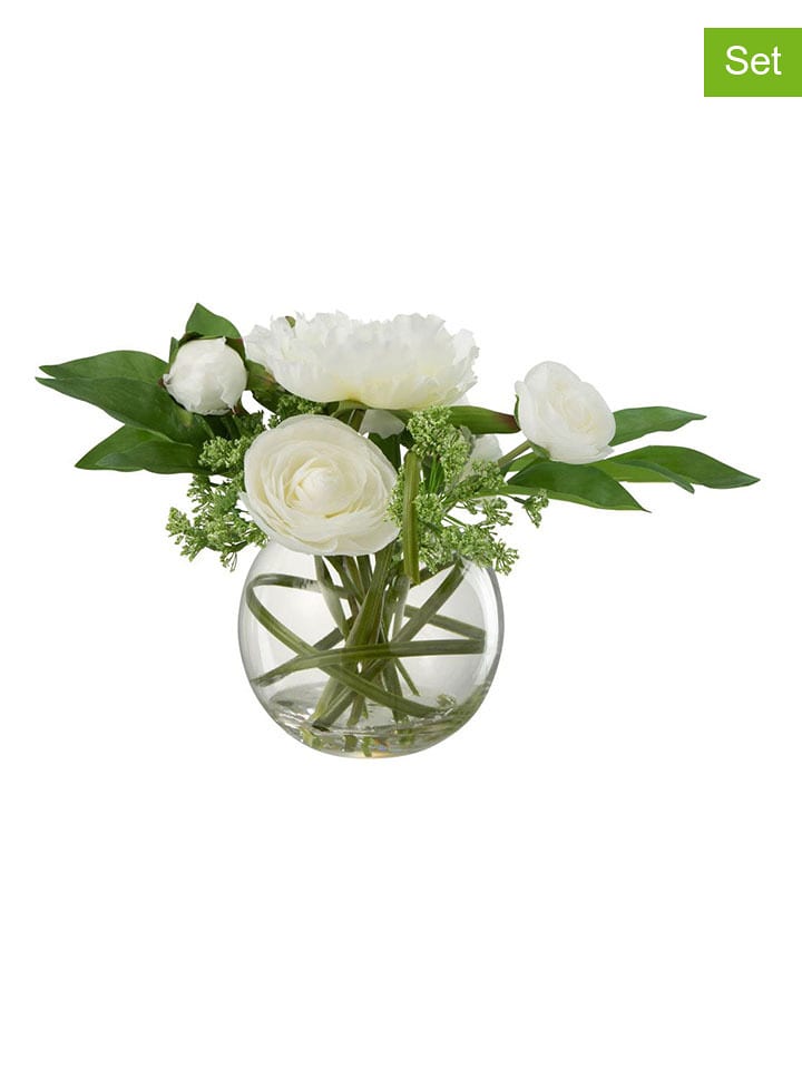 J Line Sztuczne kwiaty (2 szt.) w kolorze biało-zielonym - wys. 28 x Ø 26,5 cm rozmiar: onesize