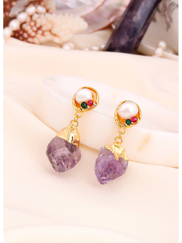 L'Atelier de Gaia Pozłacane kolczyki z perłami i ametystami rozmiar: onesize