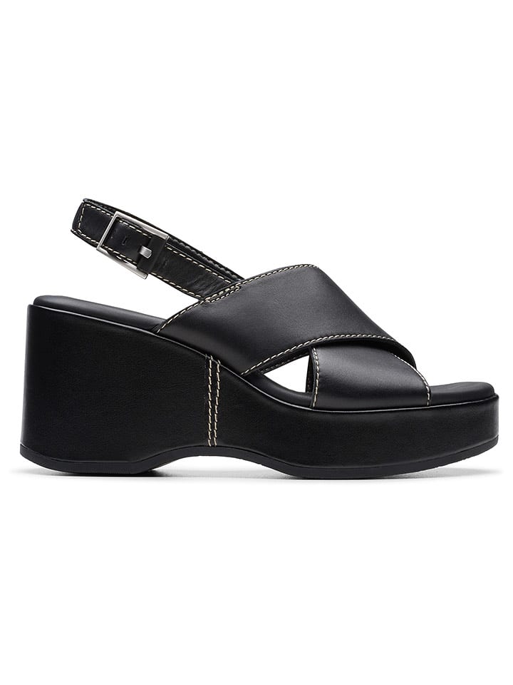 Clarks Skórzane sandały "Manon Wish" w kolorze czarnym na koturnie rozmiar: 39,5